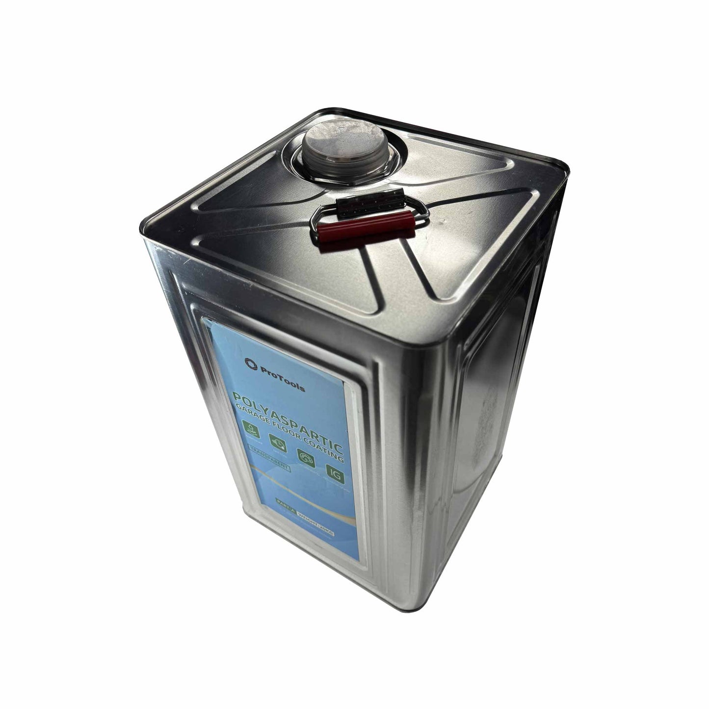 Close-up of ProTools resin coating containers for heavy-duty flooring projects