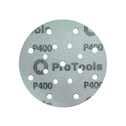 Hook and loop back on 150mm sanding disc for fast tool attachment