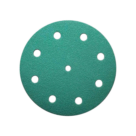 Green 125 mm sanding disc with 9holes, 100 pcs box.
